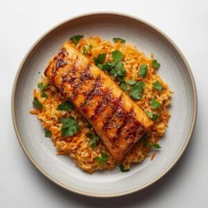 Pescada com Pesto e Arroz de Cenoura
