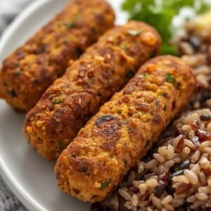 Croquetes de Carne Vegetal com Arroz de Feijão