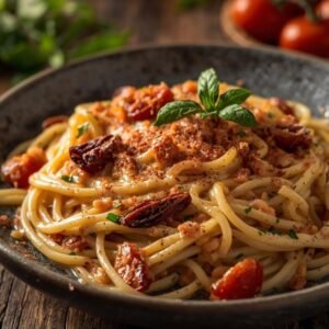 Esparguete à Carbonara com Tomate Seco
